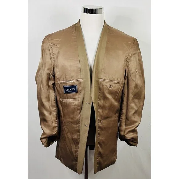 Chaps 40R Suit 32x28 Flat Front Beige 100% Wool Two Button Lined Vented